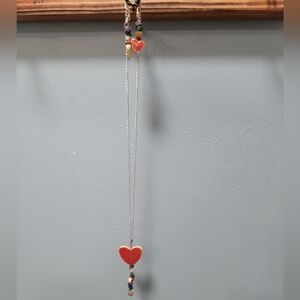 Ceramic Red Heart Pendant With Matching Earrings